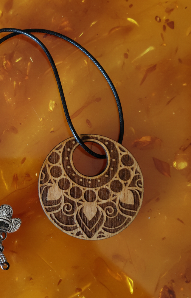 x 3 Personalised, Exquisite Steamed Beech Pendants Collection, with waxed necklaces.
