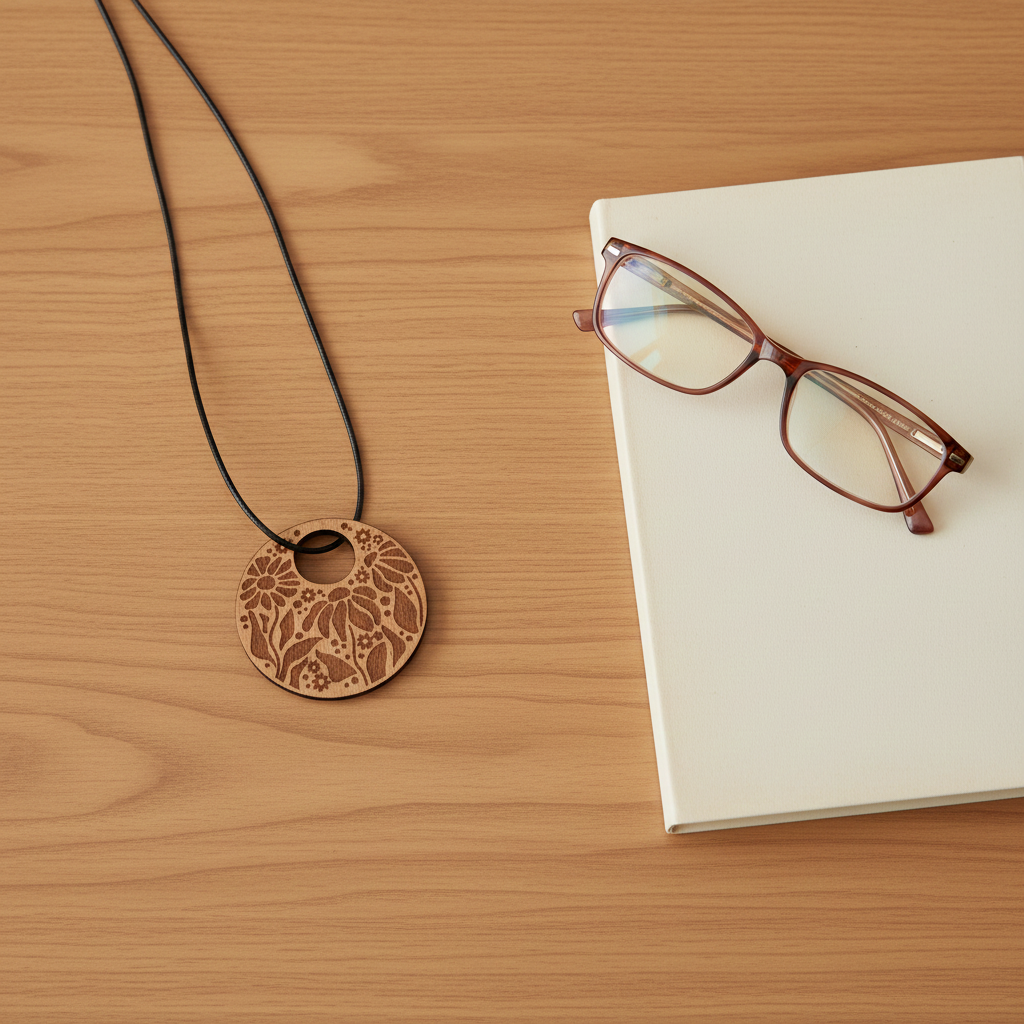 x 3 Personalised, Exquisite Steamed Beech Pendants Collection, with waxed necklaces.