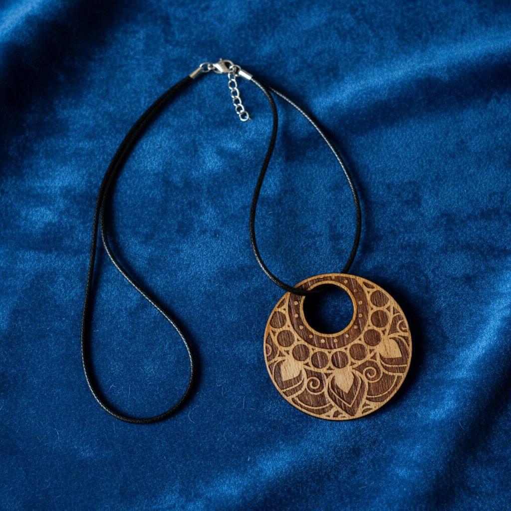 x 3 Personalised, Exquisite Steamed Beech Pendants Collection, with waxed necklaces.