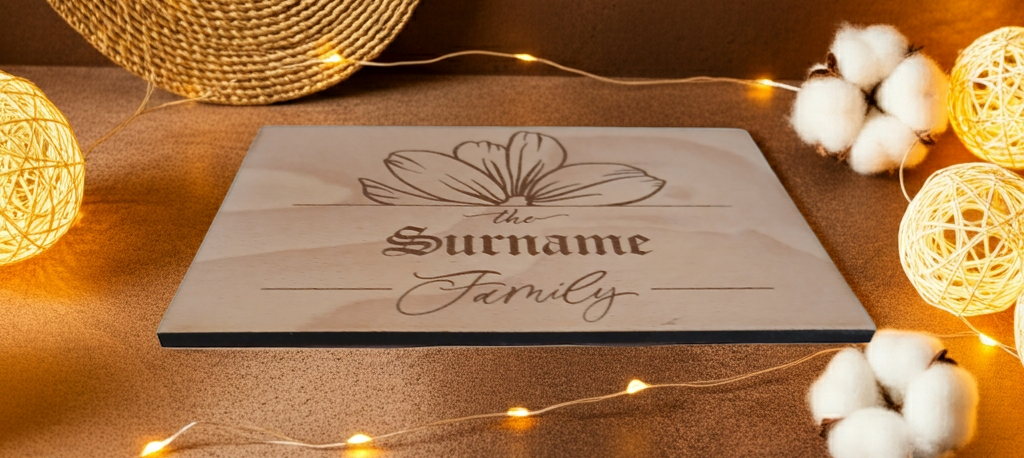 x 4 Personalised engraved Rectangle wood placemats and x 4 drinks coasters set.